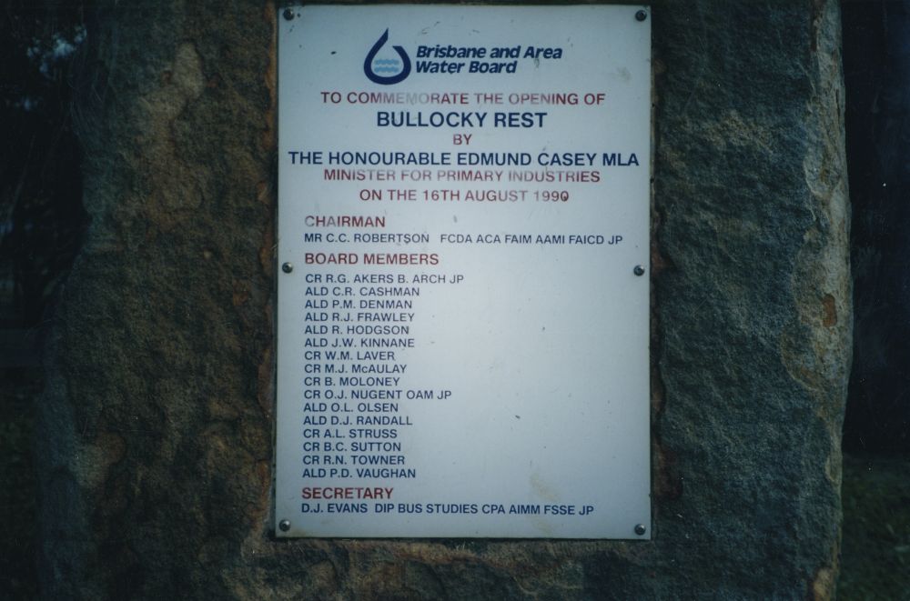 Plaque at Bullocky Rest, Joyner, 1998