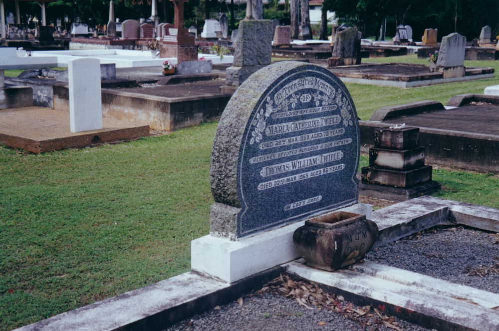 Graves of Thomas William Twible and Maria Catherine Twible at Lawnton Cemetery, 1998