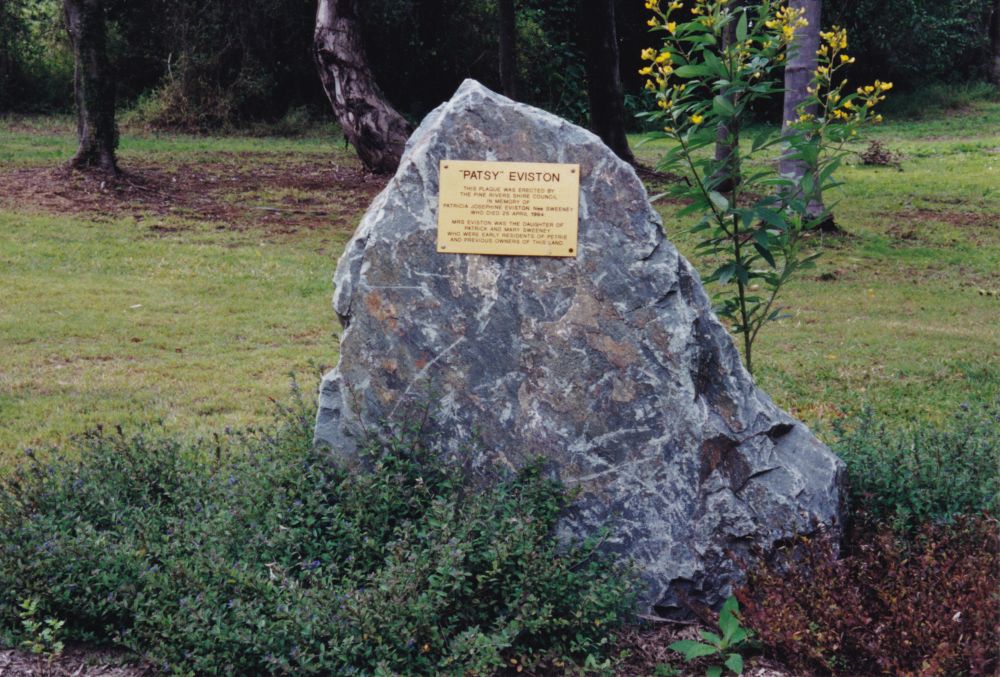 Patsy Eviston memorial plaque, Sweeney Reserve, Petrie, 1998