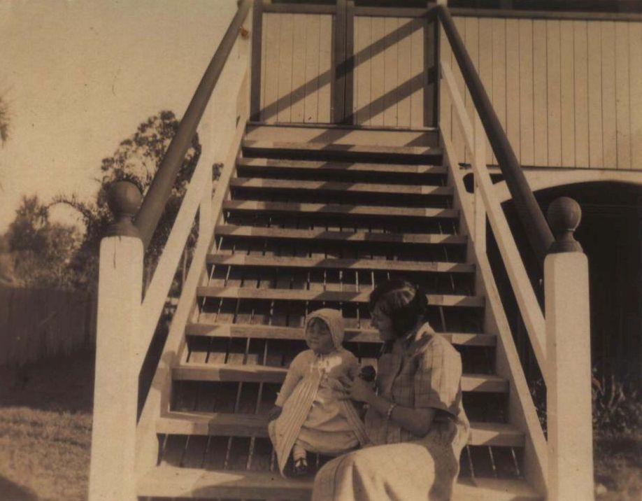 On the steps with baby