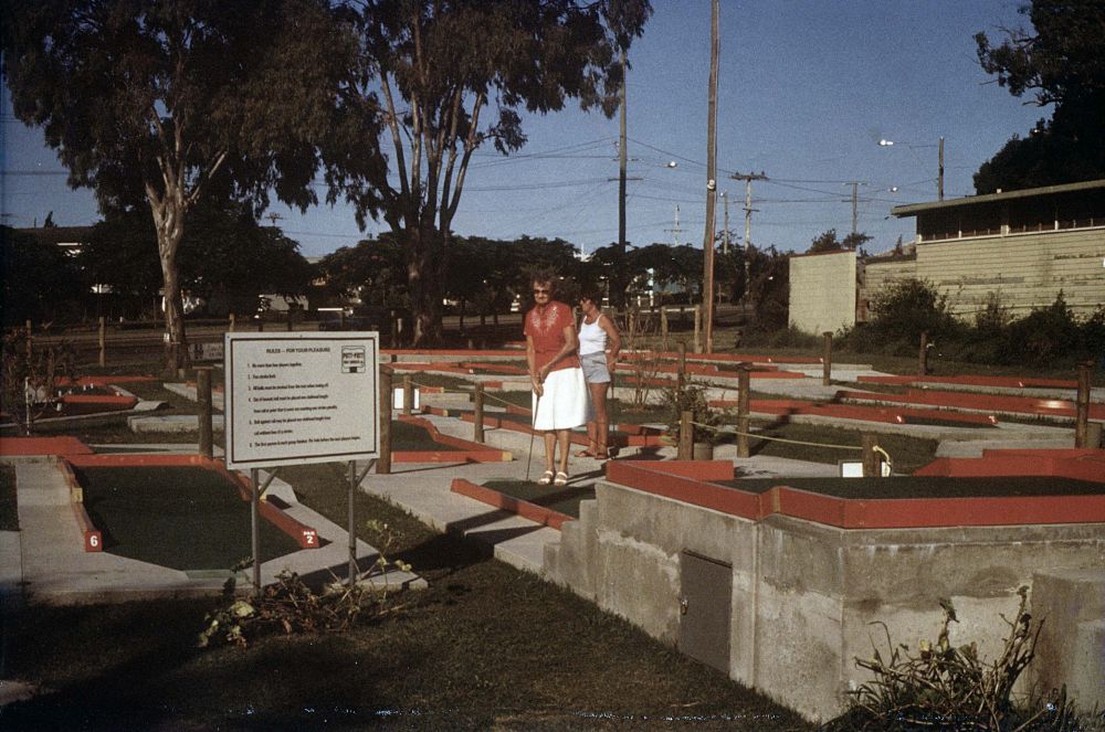 Teeing off at the Putt Putt