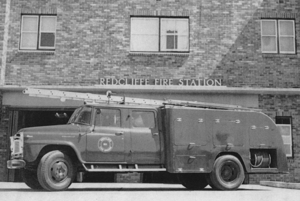 Fire truck at entrance to Redcliffe Fire Station