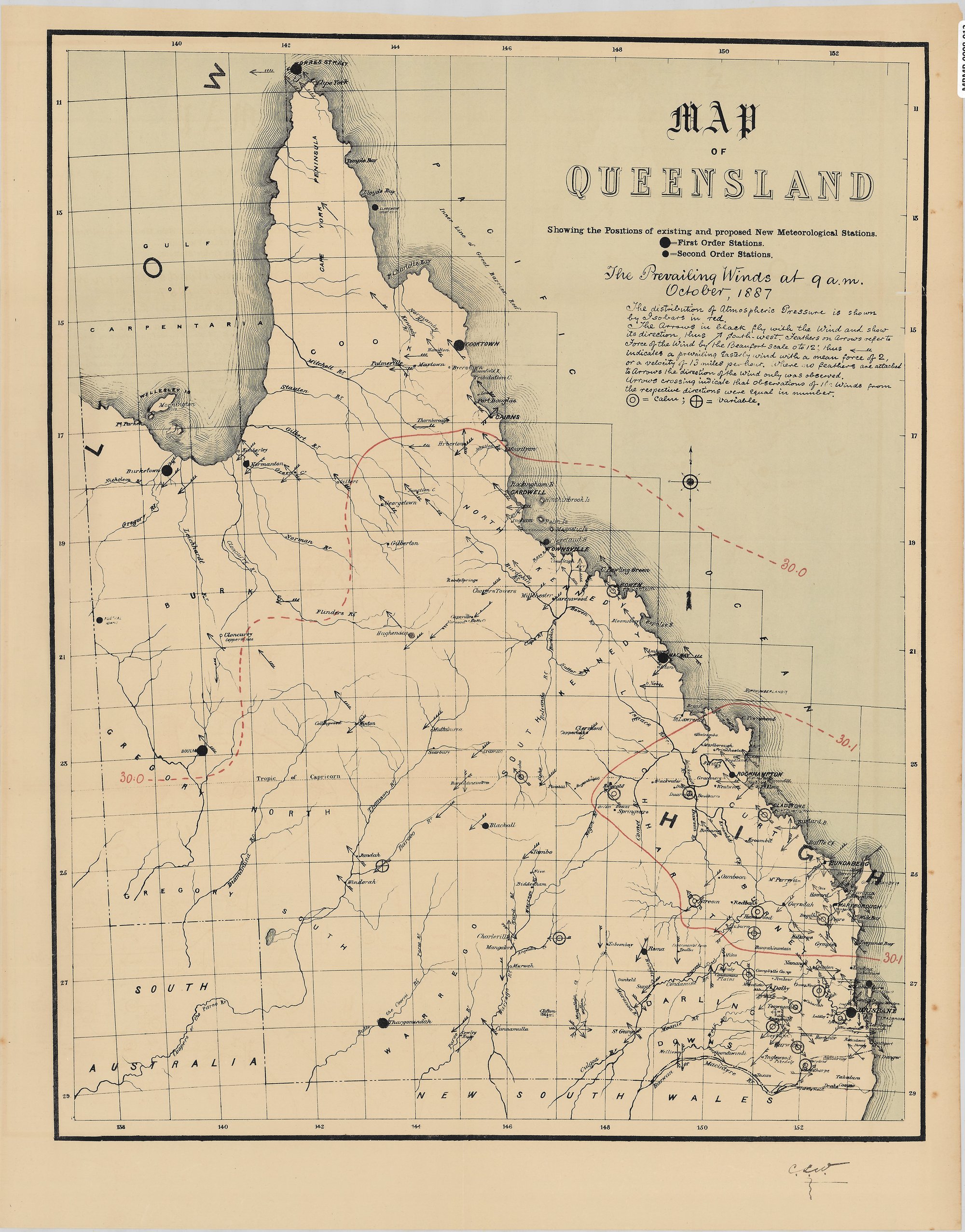 Queensland, Showing Positions of Existing and Proposed New Metrological Stations, ca. 1887