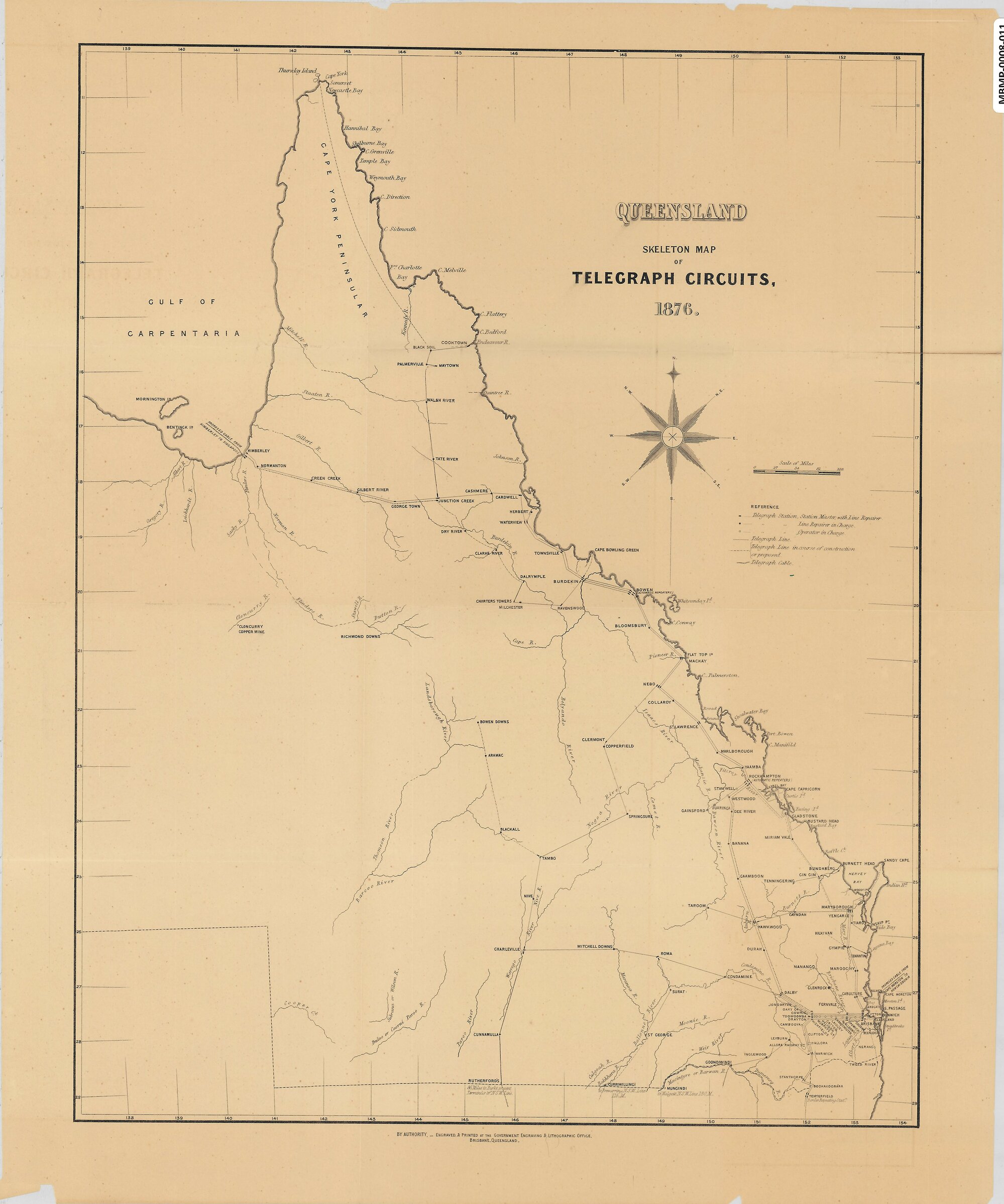 Queensland, Skeleton Map of Telegraph Circuits, 1876