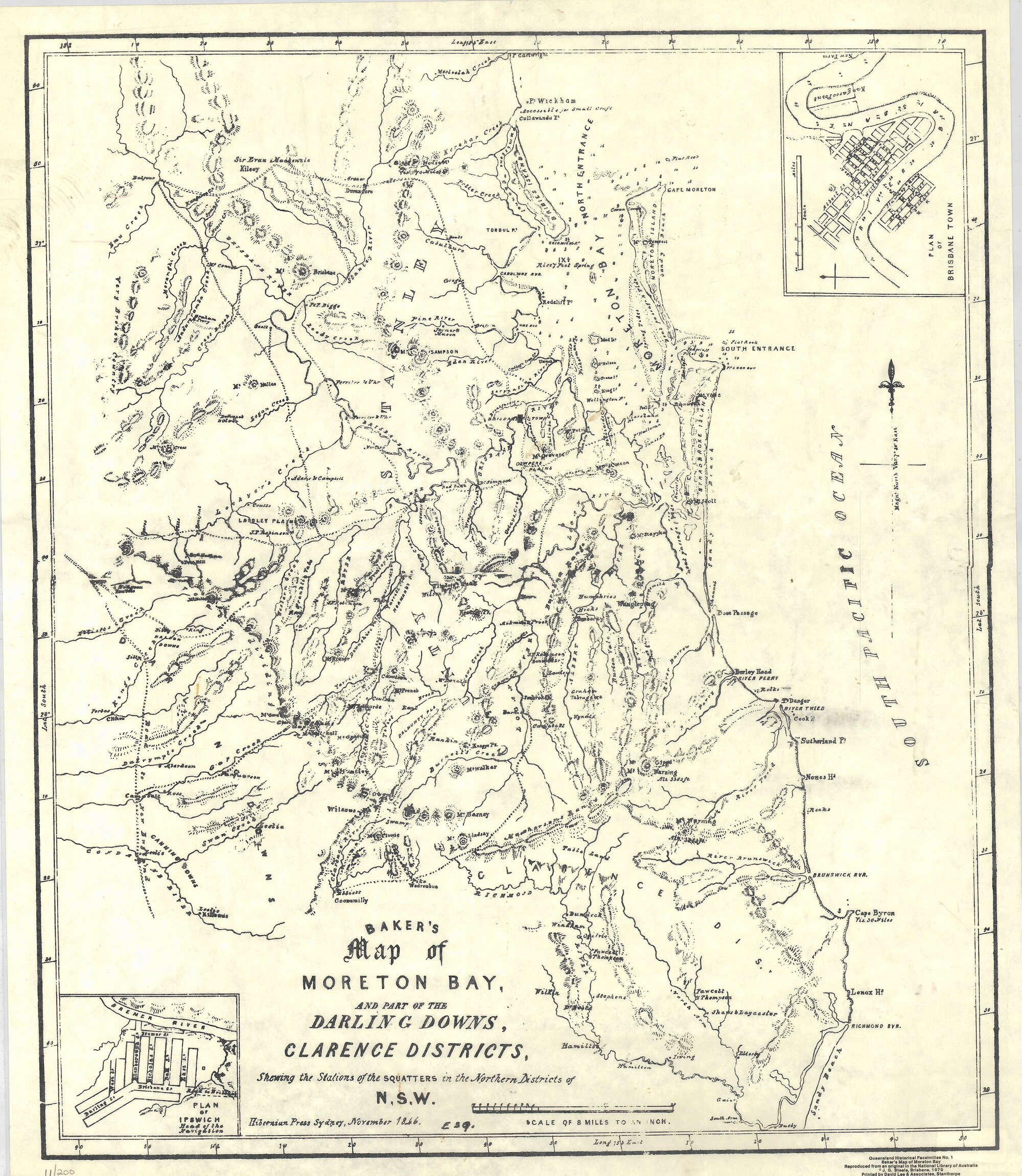 Queensland, Bakers Map of Moreton Bay and Part of the Darling Downs 1866