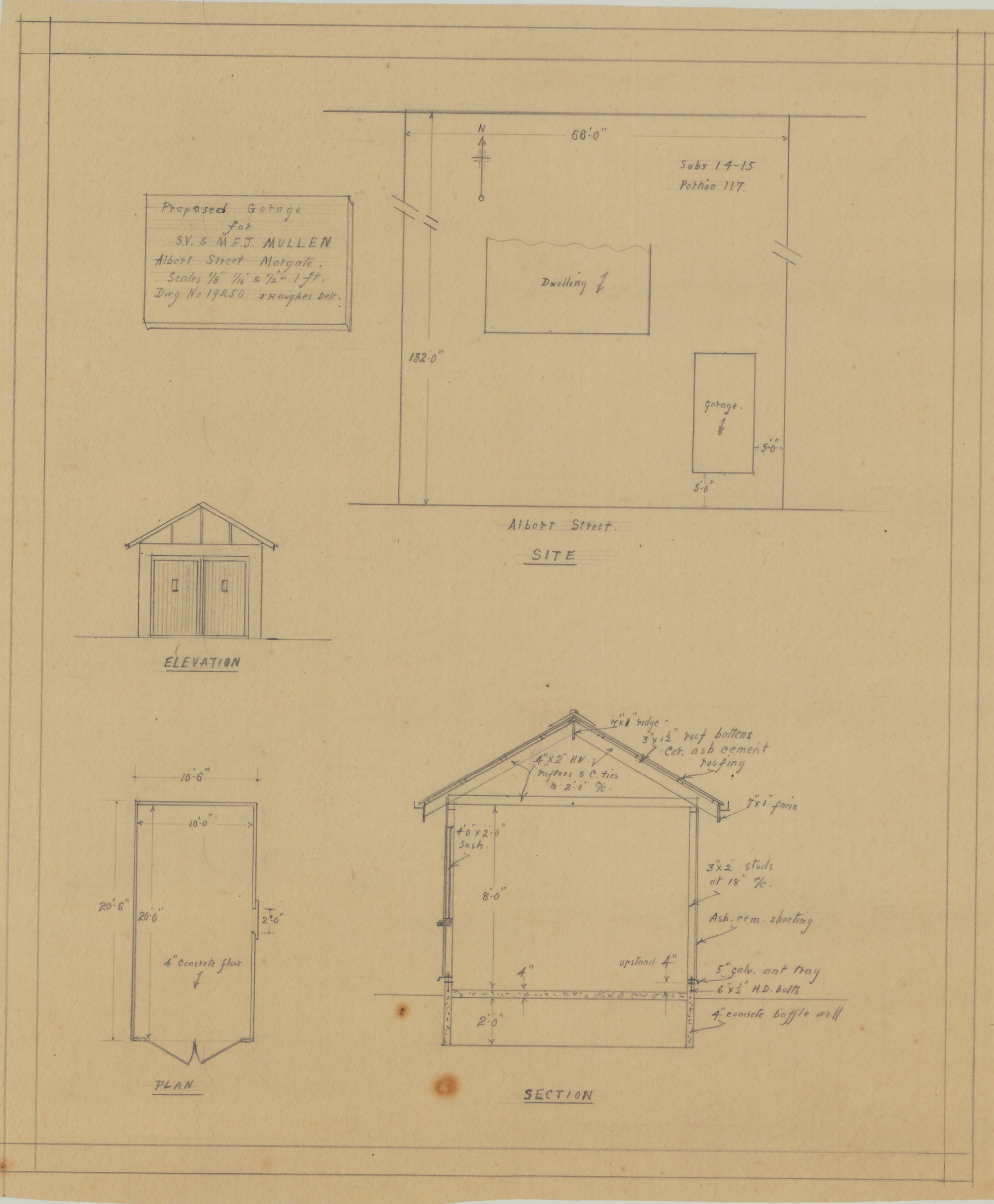 Building and Site Plan for S. V. &amp; M. F. J.  Mullen - Albert Street Margate - Original