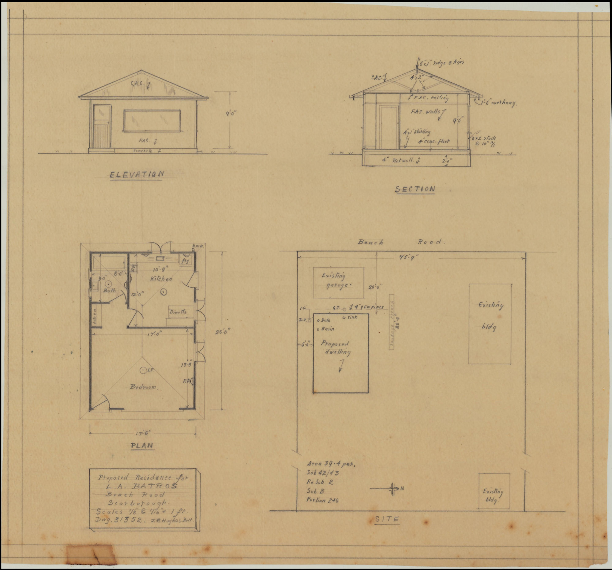 Building and Site Plan for L. A. Batros - Beach Road Scarborough - Original