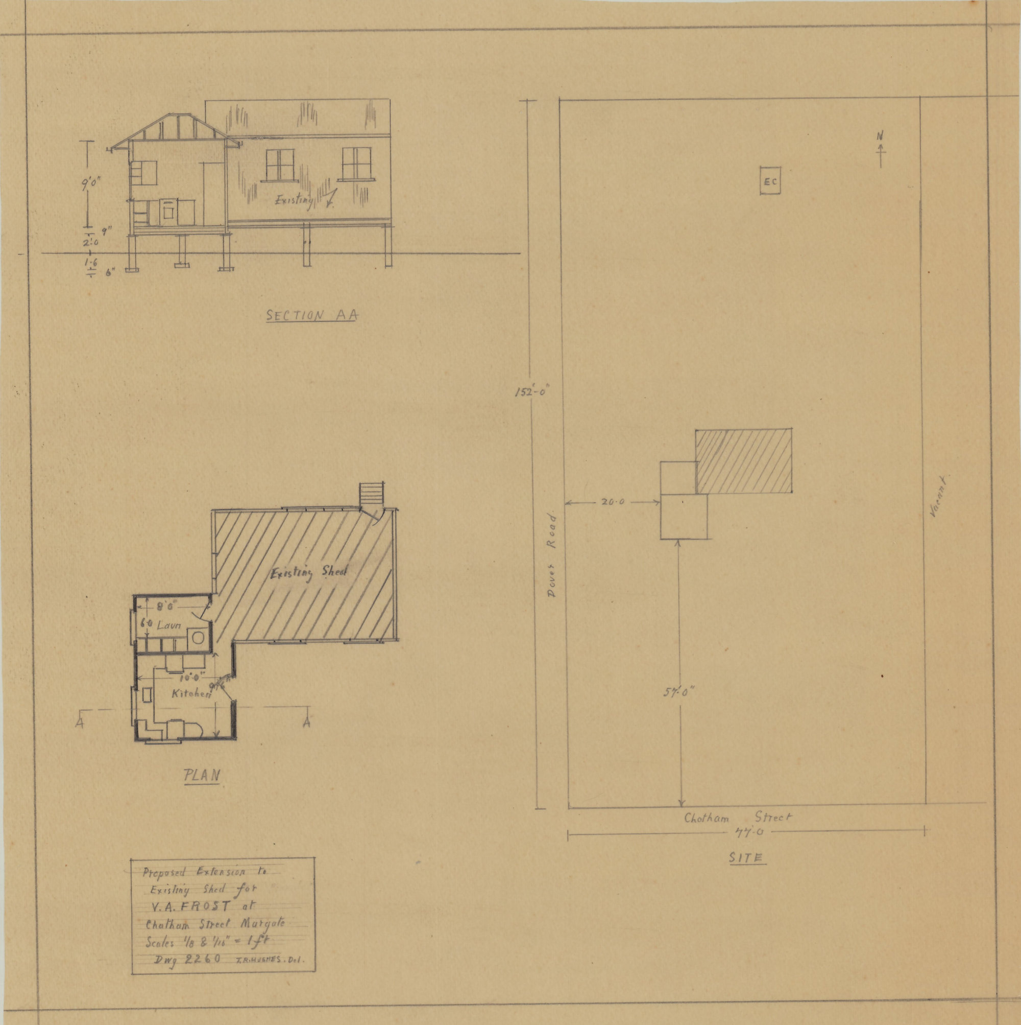 Building and Site Plan for V. A. Frost - Corner Chatham Street and Dover Road Margate - Original