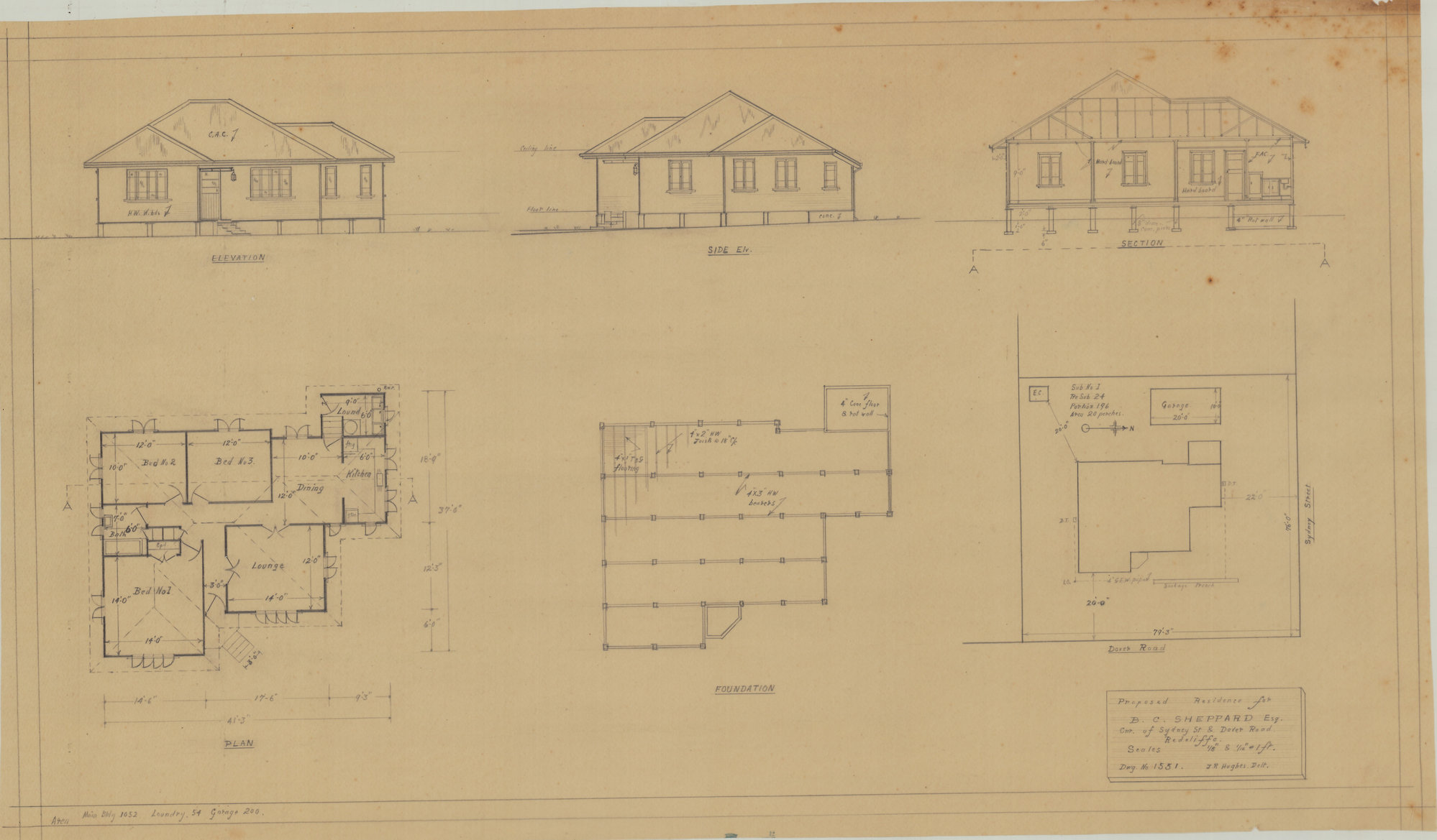 Building and Site Plan for B. C. Sheppard - Corner Sydney Street &amp; Dover Road Redcliffe - Original