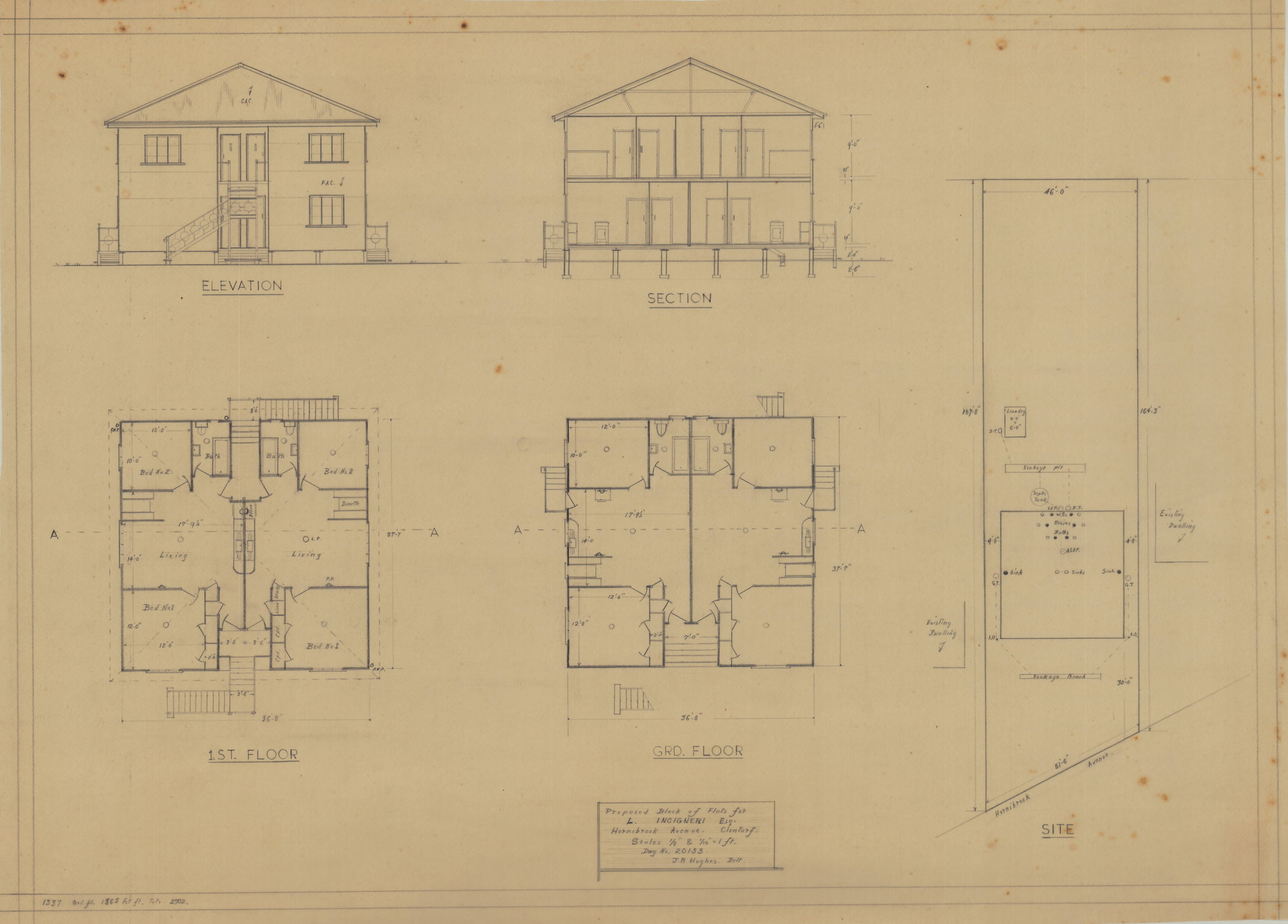 Building and Site Plan for Flats for L. Incigneri - Hornibrook Esplanade Clontarf - Original