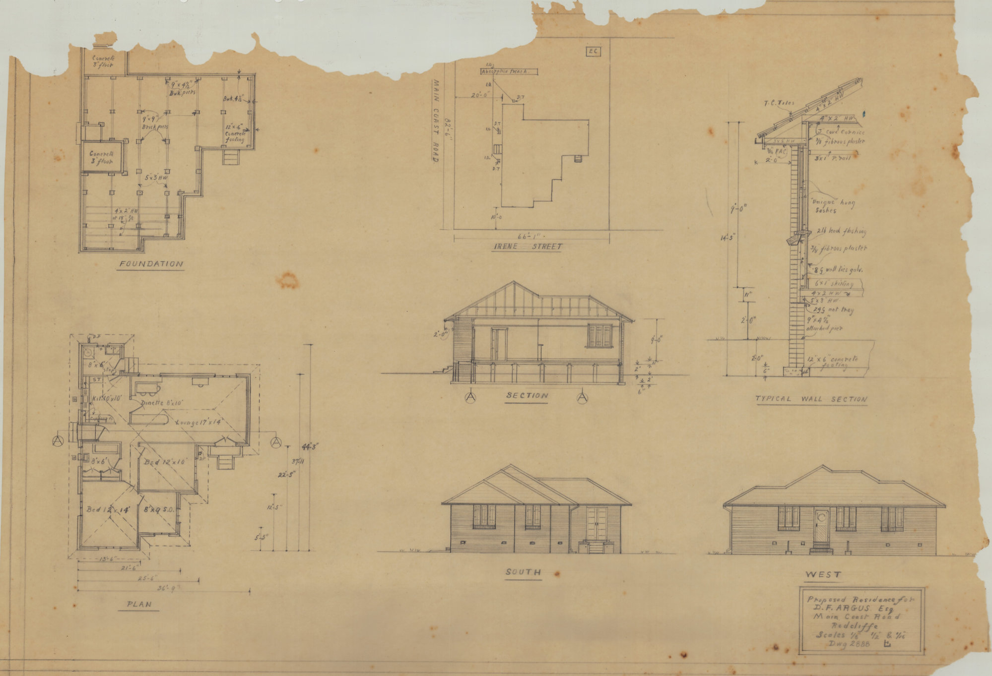 Building and Site Plan for D. F. Argus - Main Coast Road (Oxley Avenue) Redcliffe - Original