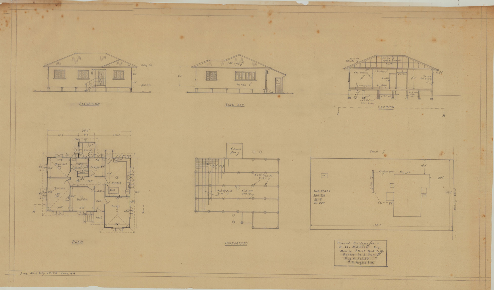 Building and Site Plan for S. H. Martin - Manley Street Redcliffe - Original