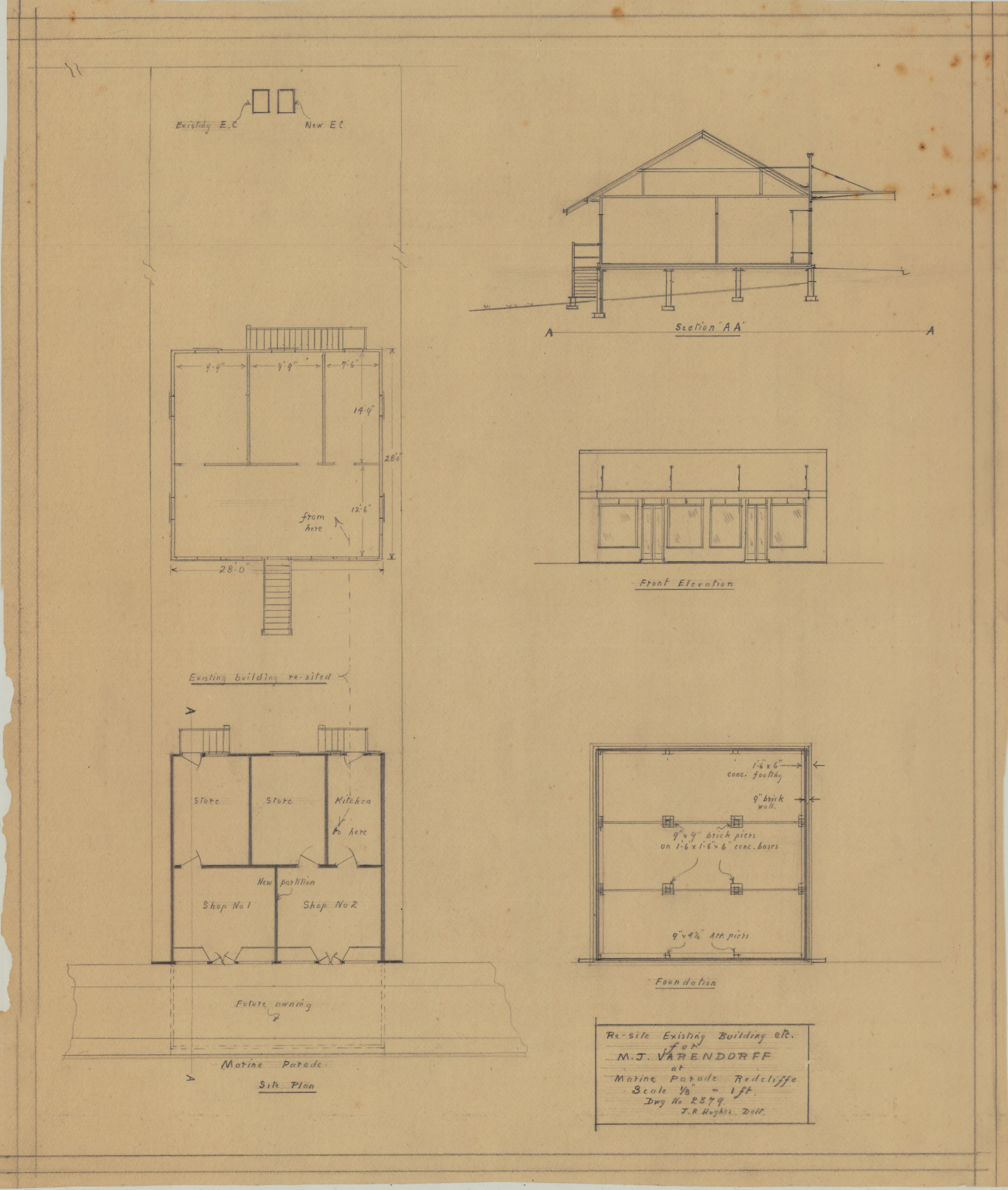 Plan for Re-site of Existing Building etc for M. J. Varendorff - Marine Parade Redcliffe - Original