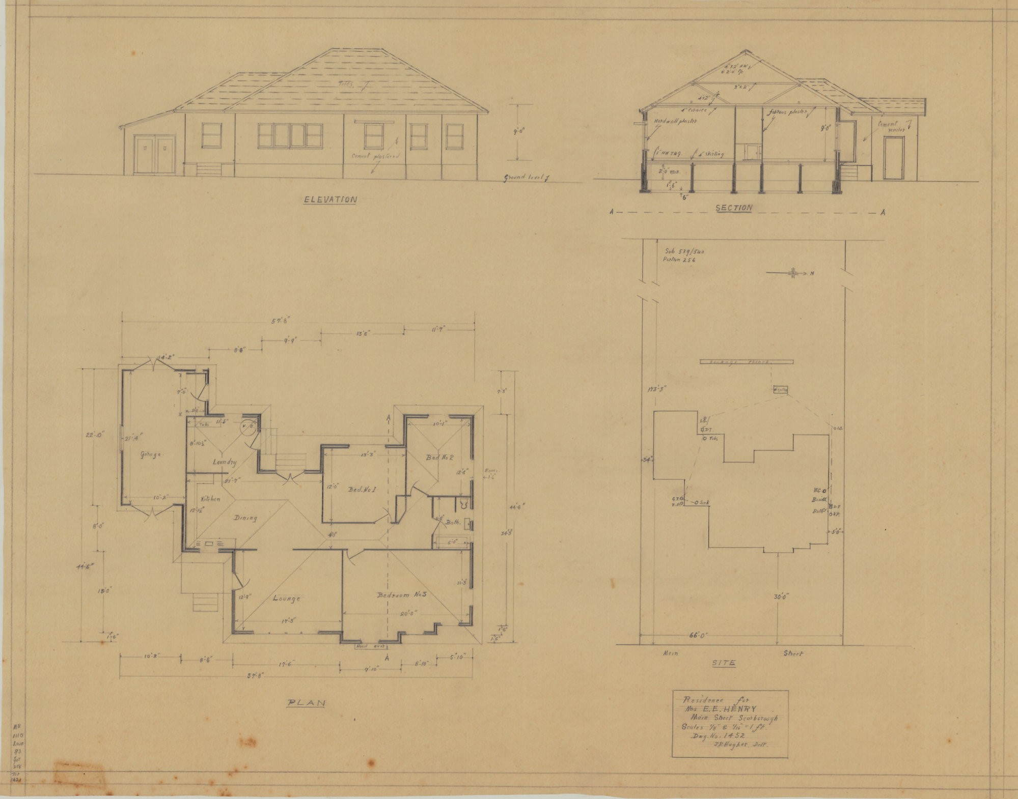 Building and Site Plan for Mrs E. E. Henry - Mein Street Scarborough - Original