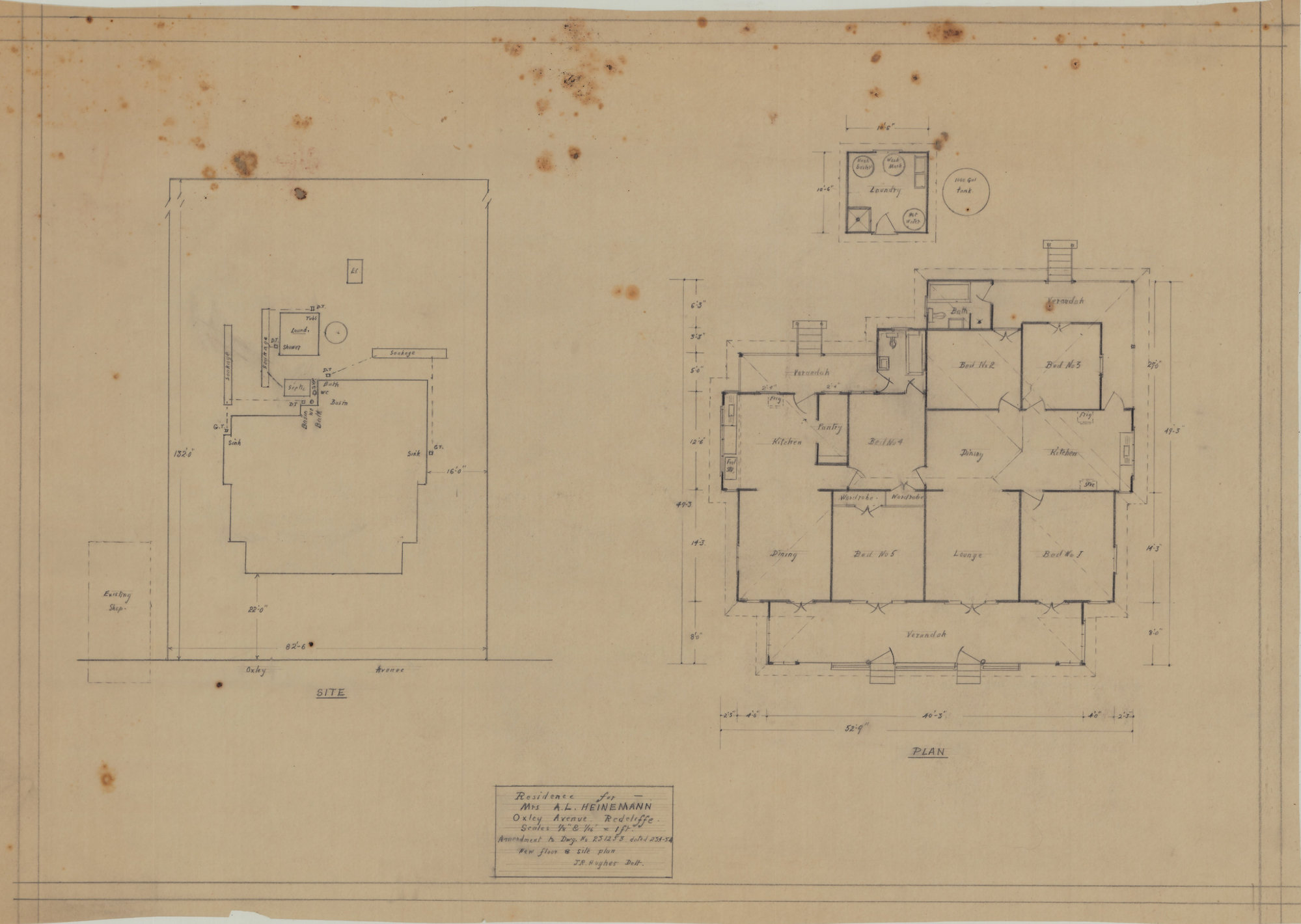 Amended Building and Site Plan for Proposed Flats for Mrs A. L. Heinemann - Oxley Avenue Redcliffe - Original