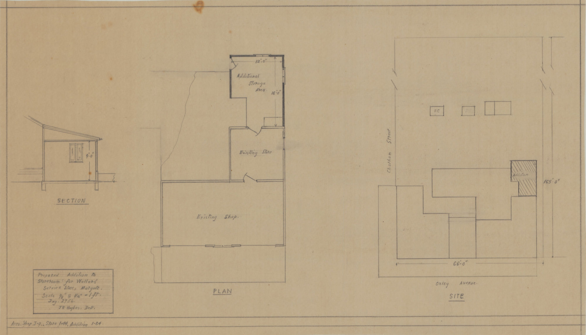 Plan of Additions to Store Room for Wallers' Service Store - Oxley Avenue Margate - Original