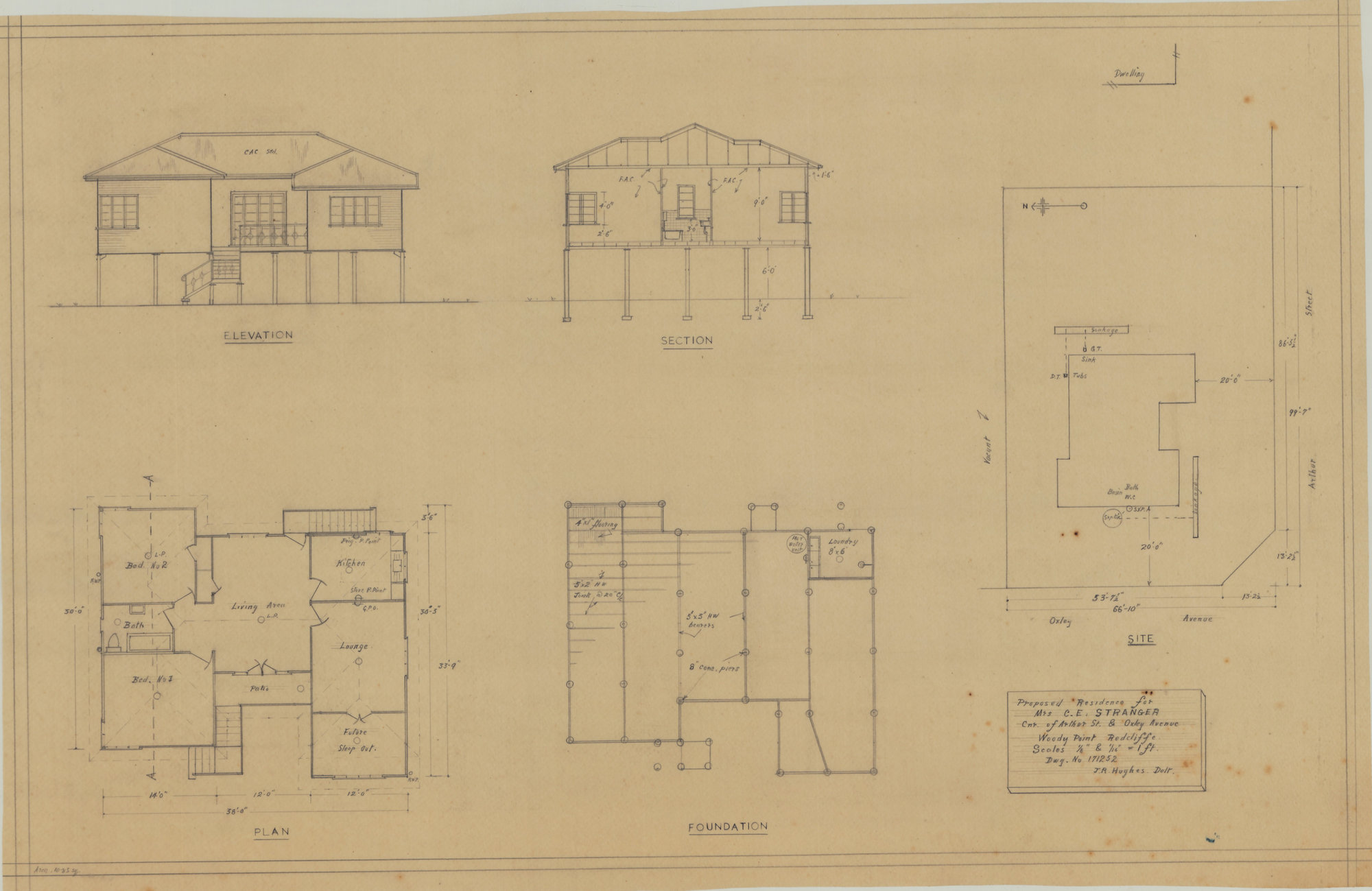 Building and Site Plan for Mrs C. E. Stranger - Corner Arthur Street &amp; Oxley Avenue Woody Point - Original