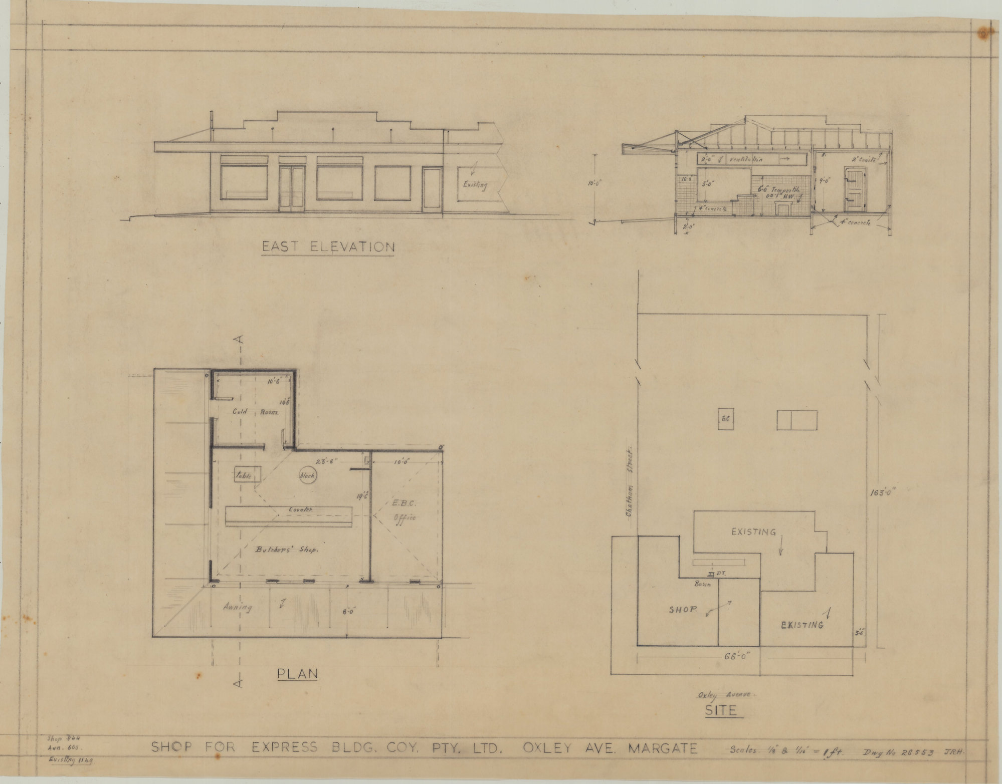 Building and Site Plan for Shop for Express Building Company Pty Ltd - Corner Oxley Avenue &amp; Chatham Street Margate - Original