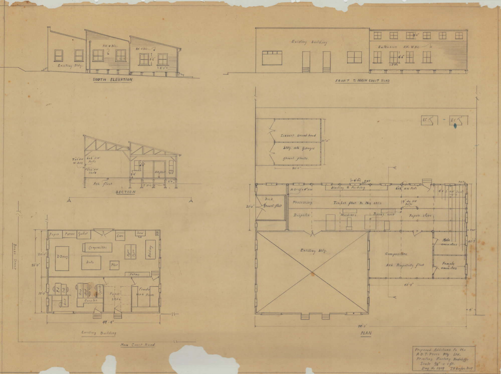 Plan of Additions to A. D. T. Press Pty Ltd Printing Factory - Corner Oxley Avenue &amp; Bank Street Margate - Original (Sheet 1 of 3)