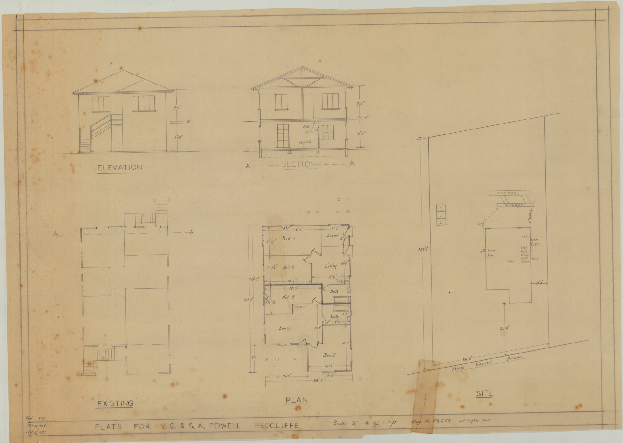Building and Site Plan for Flats for V. G. &amp; S. A. Powell - Prince Edward Parade Redcliffe - Original