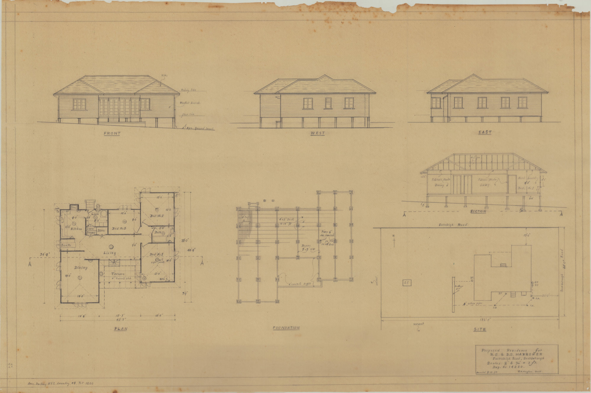 Building and Site Plan for R. E. &amp; D. S. Harrower - Corner Eversleigh Road &amp; Scarborough Road Scarborough - Original