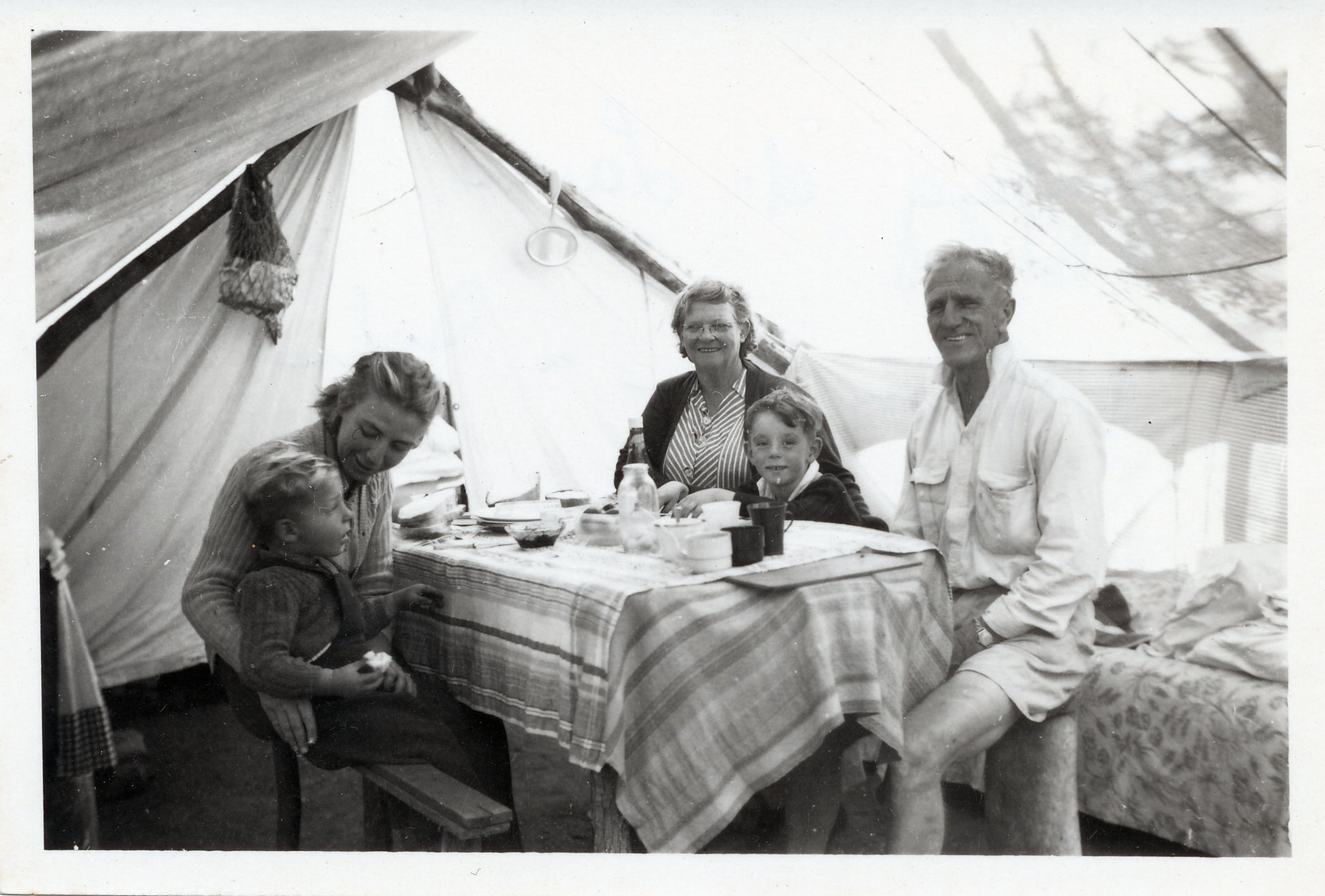 The family dining in the tent