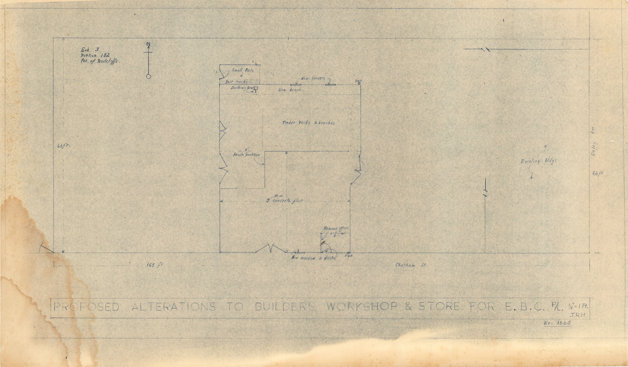 Plan of Alterations to Workshop and Store for Express Building Company Pty. Ltd. - Corner Oxley Avenue &amp; Chatham Street Margate - Blueprint