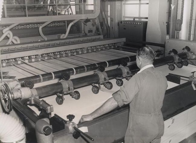 Bill Law standing at M.S. Cutter in Annexe - 1958