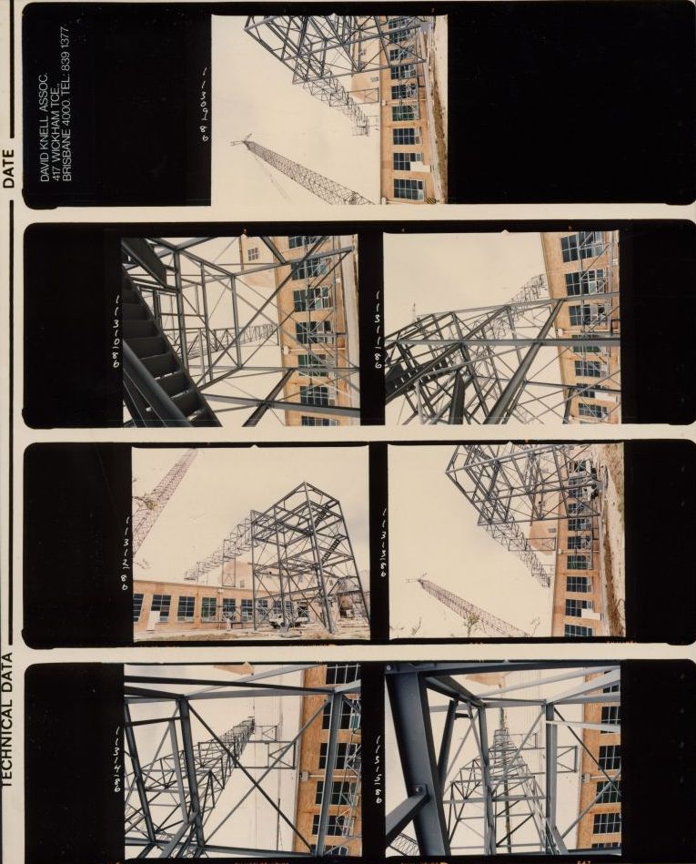 Proof sheet - Working on steel frame construction outside building