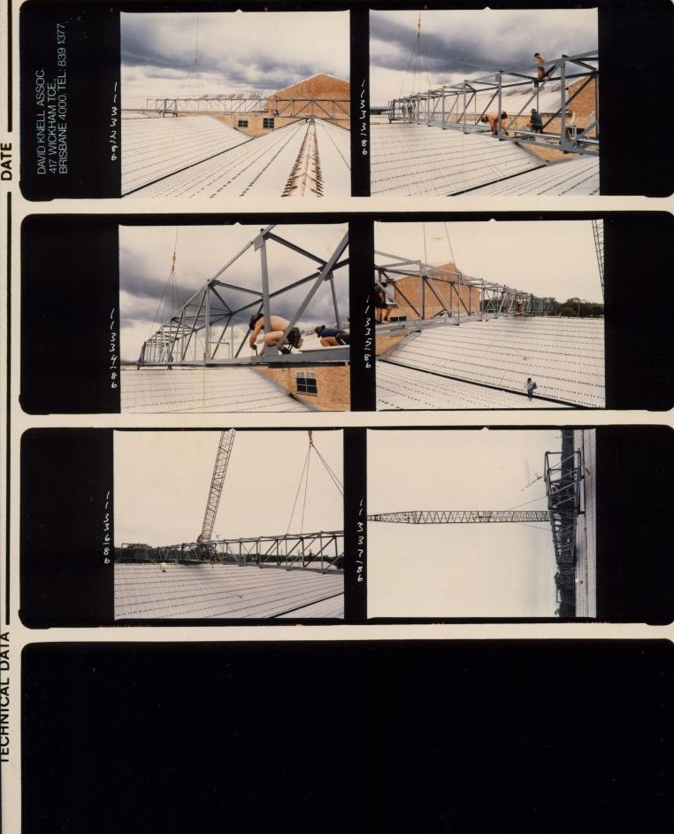 Proof sheet - Working on steel frame construction outside building