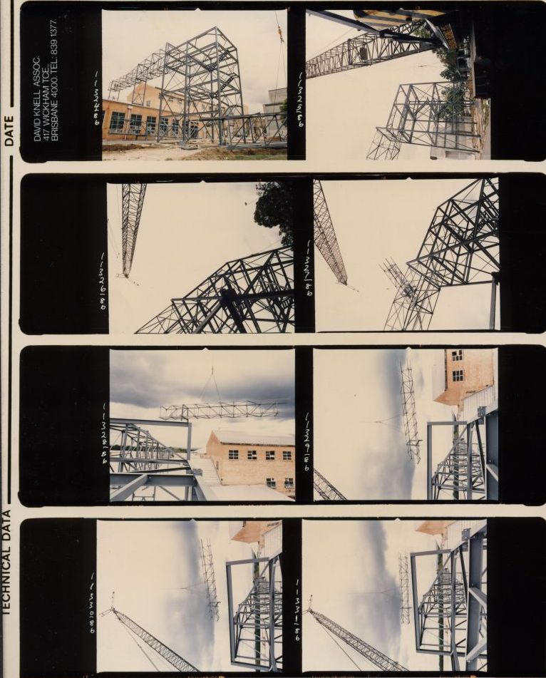 Proof sheet - Working on steel frame construction outside building