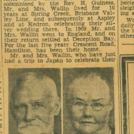 Newspaper article - Golden Wedding Anniversary of Mr and Mrs William Wallin
