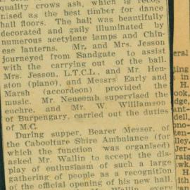 Newspaper article - The opening of the Deception Bay Hall in 1933