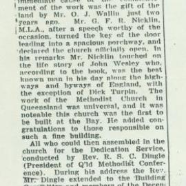 Newspaper article - Opening of the Methodist Church at Deception Bay