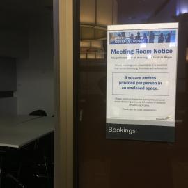 Caboolture Library - Hasking Street Caboolture - 7 April 2020 - meeting room social distancing sign - 001