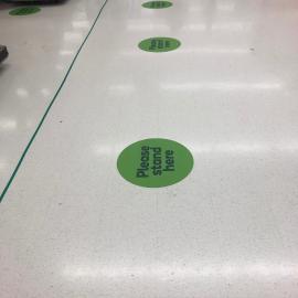 Woolworths Supermarket - Warner Marketplace Samsonvale Road Warner - 10 April 2020 - self check out social distancing dots