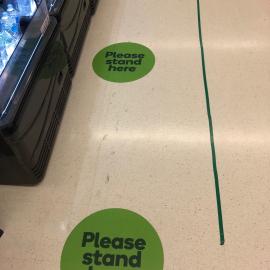 Woolworths Supermarket - Warner Marketplace Samsonvale Road Warner - 10 April 2020 - social distancing spacing markers