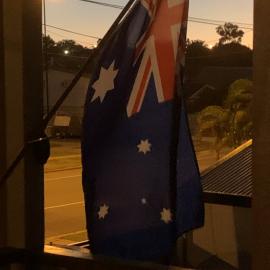 Griffith Road Scarborough - 25 April 2020 - Australian flag on balcony at dawn - 001