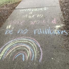 Norfolk Lakes Narangba - 23 April 2020 - chalk drawing on path