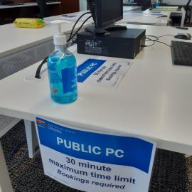 Caboolture Library - Hasking Street Caboolture - 15 May 2020 - reopening pc hand sanitiser