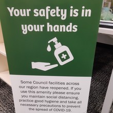 Caboolture Library - Hasking Street Caboolture - 16 May 2020 - reopening COVID-SAFE sign