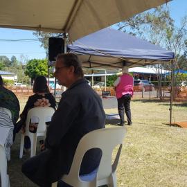 Dayboro Railway Centenary - Cnr Williams and Heathwood Street Dayboro - 26 Sep 2020 - COVID safe seating, Councillor Grimwade speaking