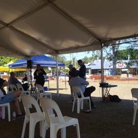 Dayboro Railway Centenary - Cnr Williams and Heathwood Street Dayboro - 26 Sep 2020 - COVID safe seating. Minister Nicky Boyd speaking.