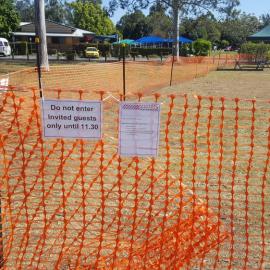 Dayboro Railway Centenary - Cnr Williams and Heathwood Street Dayboro - 26 Sep 2020 - COVID sign at cordoned off entry