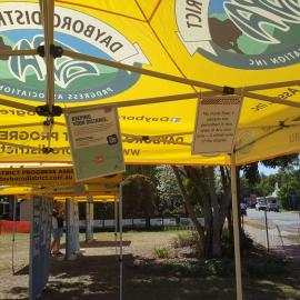 Dayboro Railway Centenary - Cnr Williams and Heathwood Street Dayboro - 26 Sep 2020 - COVID signage on marquee
