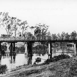 The original Caboolture River wooden bridge in the late 1880s