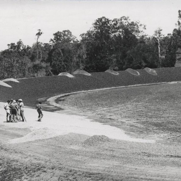 Construction of velodrome at the Caboolture Sports Centre in late 1974