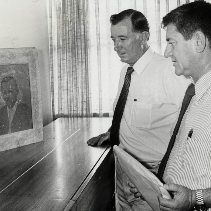 Cr Alex Barr (Shire Chairman) and Mr Ron Krause (Deputy Shire Clerk)