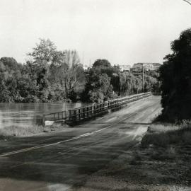 Caboolture River in minor flood at the Caboolture River Bridge in 1970