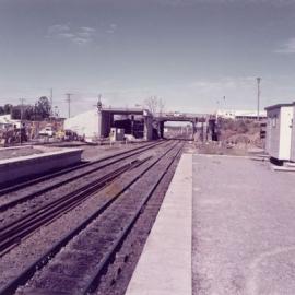 Wooden overhead railway bridge in King Street Caboolture